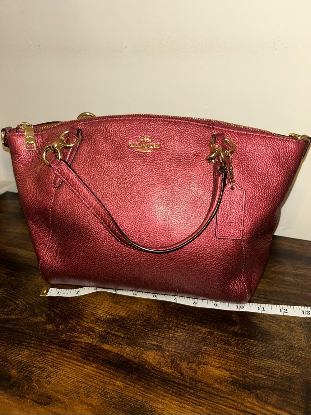 Coach Kelsey Handbag in Metallic Cherry (missing crossbody strap) - Picture 2 of 5